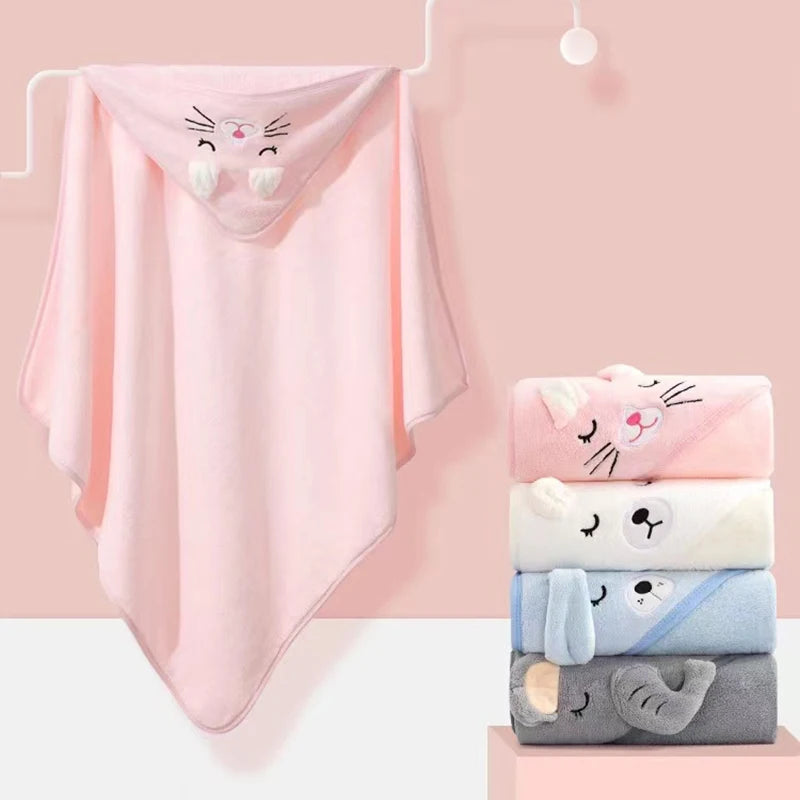 Amiriva Toddler Hooded Bathrobe Blanket – Coral Fleece Cartoon Towel Swaddle for Newborns and Kids