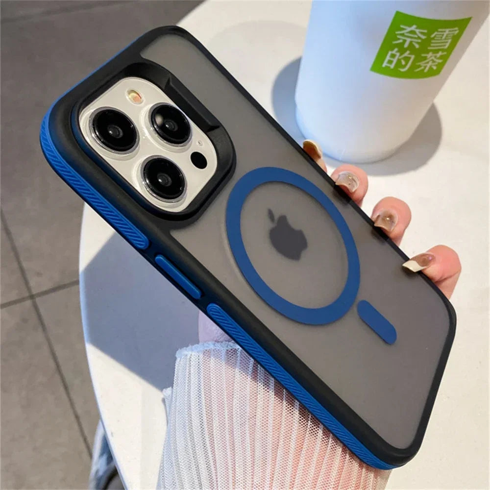 Amiriva Shockproof Matte Finish iPhone 15 Case with Clip and Holder  Matte MagSafe Luxury Magnetic Color-Frame Water-Resistant Case with Grip