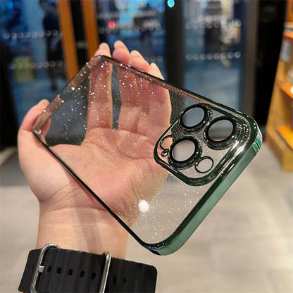 Amiriva Green Luxury Electroplated Glitter Case – Clear Transparent, Shockproof Hard Back Cover for iPhone