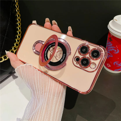 Luxury Plating Flower Frame Magsafe Magnetic Stand Phone Case For iPhone - (SF1009)