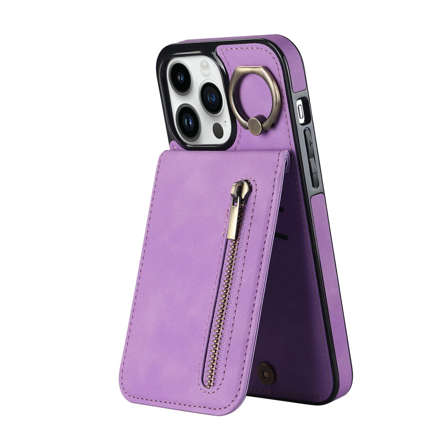 Zipper leather wallet iPhone case with RFID and card slots