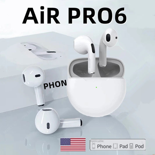 Original Pro 6 TWS Wireless Bluetooth Earphones by Amiriva – Waterproof in-ear earbuds with microphone, AAC support, and semi-open design for sports and daily use