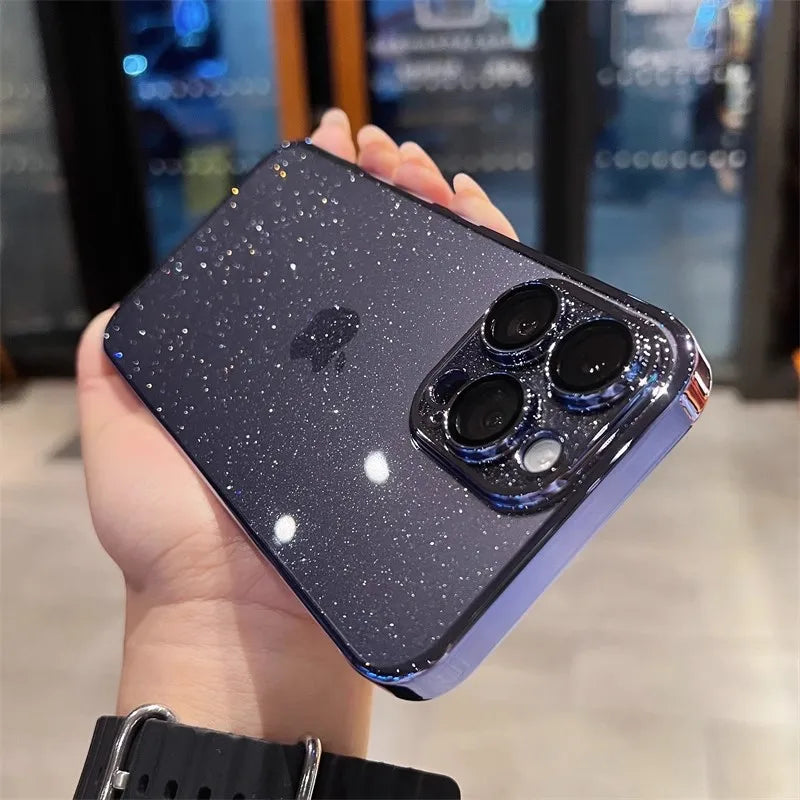 Amiriva Luxury Electroplated Glitter Case – Clear Transparent, Shockproof Hard Back Cover for iPhone
