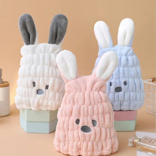 Amiriva Baby Girl Hair Towel with Cute Rabbit Ears – Coral Fleece Quick Dry Towel