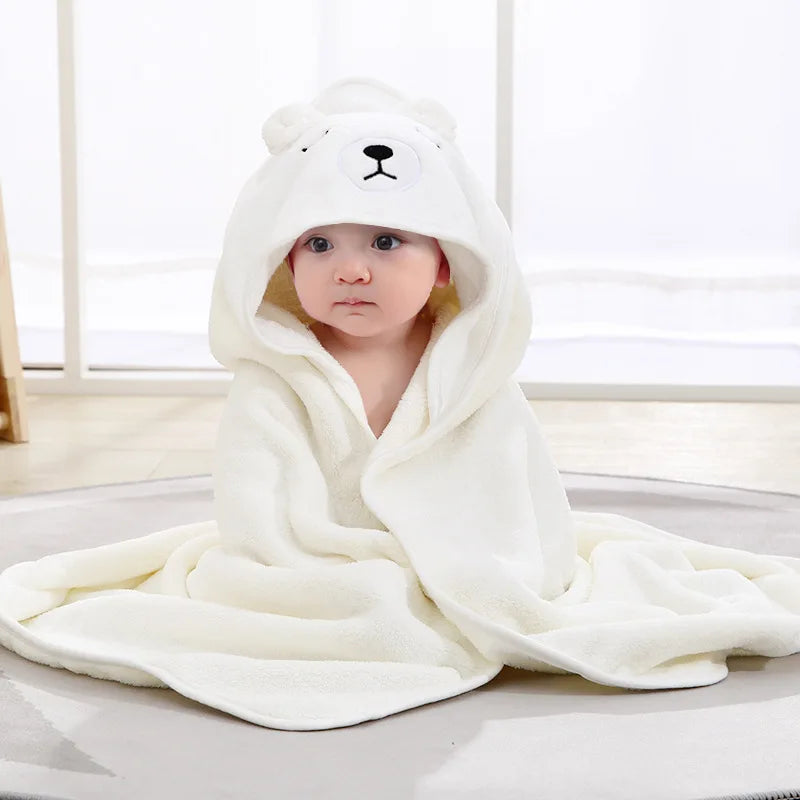Amiriva Toddler Hooded Bathrobe Blanket – Coral Fleece Cartoon Towel Swaddle for Newborns and Kids