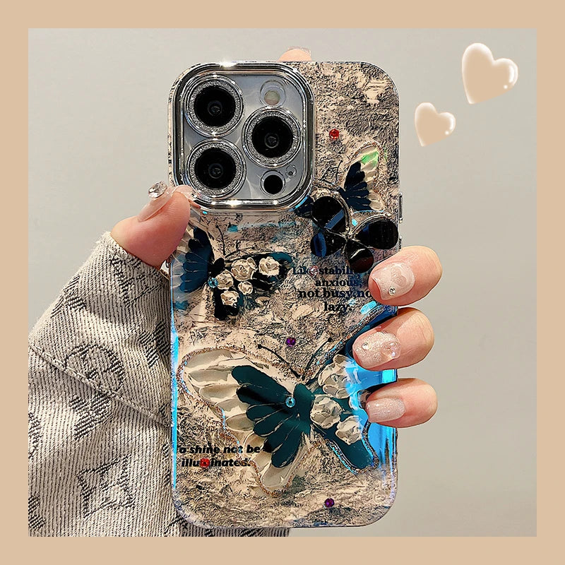 Luxury Black Butterfly Glitter iPhone Case – Floral Laser Design + Free Shipping | Amiriva
