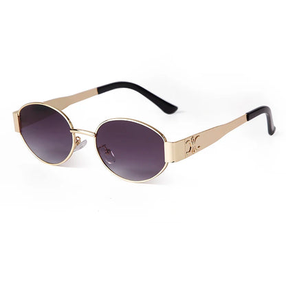 Amiriva retro 90s oval pilot sunglasses with green UV400 gradient lenses and black metal frame for men and women