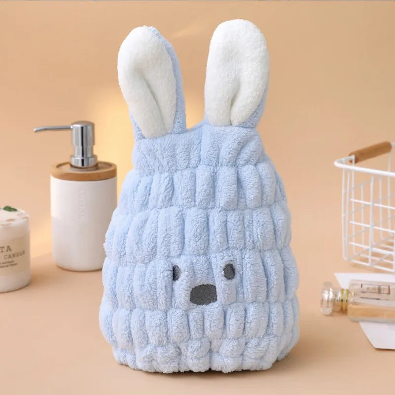 Amiriva Baby Girl Hair Towel with Cute Rabbit Ears – Coral Fleece Quick Dry Towel