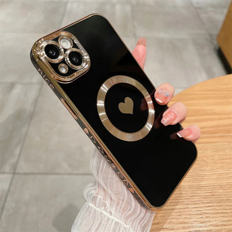 Amiriva Luxury MagSafe Magnetic Love Heart iPhone Case – Wireless Charging, Anti-Scratch, Anti-Fingerprint Protection for iPhone 11, 12, 13, 14, 15, 16 Pro Max Plus