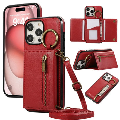 iPhone leather wallet case with built-in stand ring