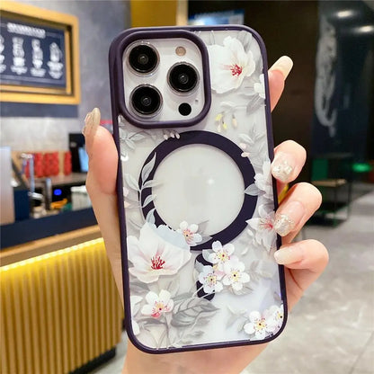 Floral Clear MagSafe Case for iPhone 11–16 Pro Max – Hard Bumper Protection (JUL104)