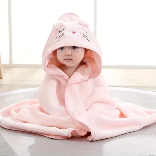Amiriva Baby Hooded Bath Towel – Coral Velvet Cloak Blanket for Newborns and Toddlers