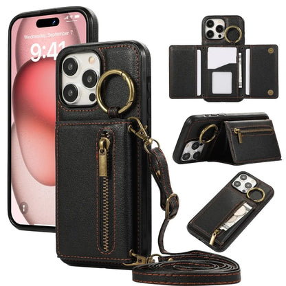 iPhone leather wallet case with built-in stand ring