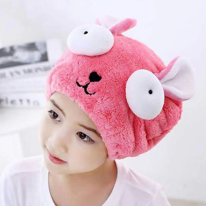Amiriva Quick-Dry Hair Cap – Cute Cartoon Coral Velvet Towel Wrap for Women and Children