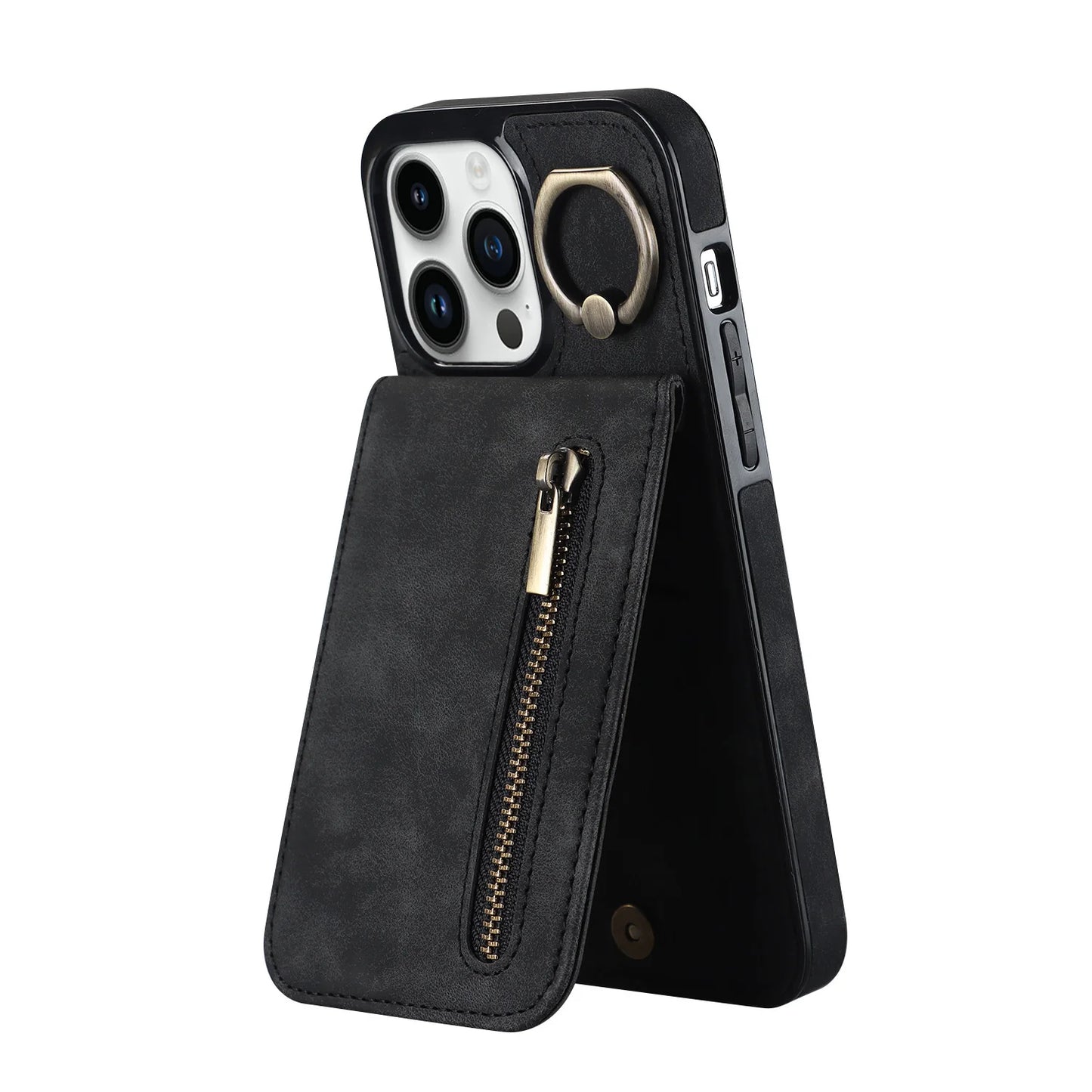 Zipper leather wallet iPhone case with RFID and card slots