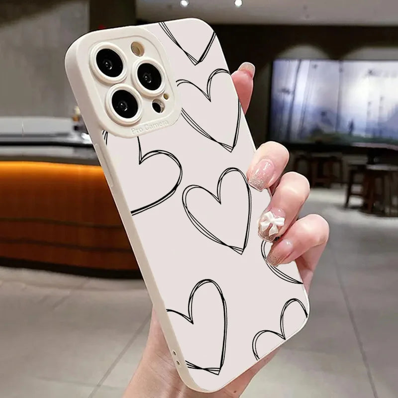 AMIRIVA Black and White Love Shockproof Silicone iPhone Case with Matte Finish – Compatible with iPhone 13 to 16 Pro Max