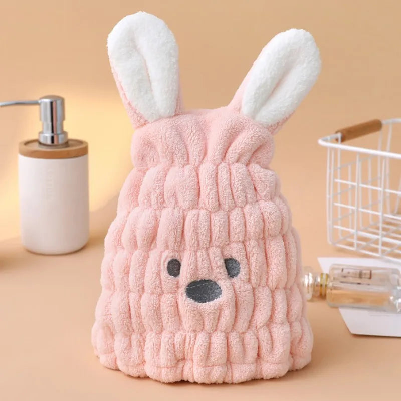 Amiriva Baby Girl Hair Towel with Cute Rabbit Ears – Coral Fleece Quick Dry Towel