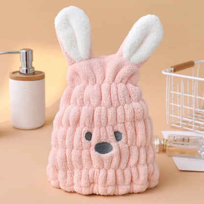 Amiriva Baby Girl Hair Towel with Cute Rabbit Ears – Coral Fleece Quick Dry Towel