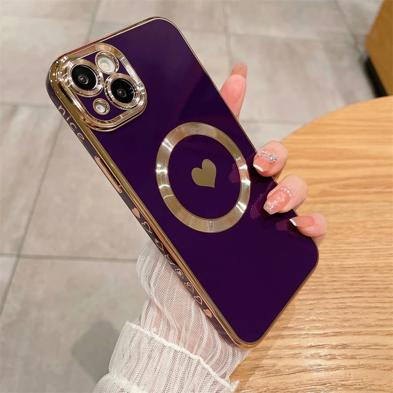 Amiriva Luxury MagSafe Magnetic Love Heart iPhone Case – Wireless Charging, Anti-Scratch, Anti-Fingerprint Protection for iPhone 11, 12, 13, 14, 15, 16 Pro Max Plus