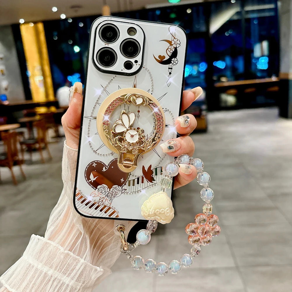 Amiriva Diamond Glitter MagSafe iPhone Case with Built-in Ring Bracket and Lanyard – Sparkly Luxury Design, Compatible with MagSafe Charging