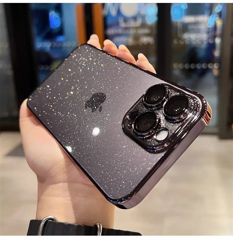 Amiriva Luxury Electroplated Glitter Case – Clear Transparent, Shockproof Hard Back Cover for iPhone