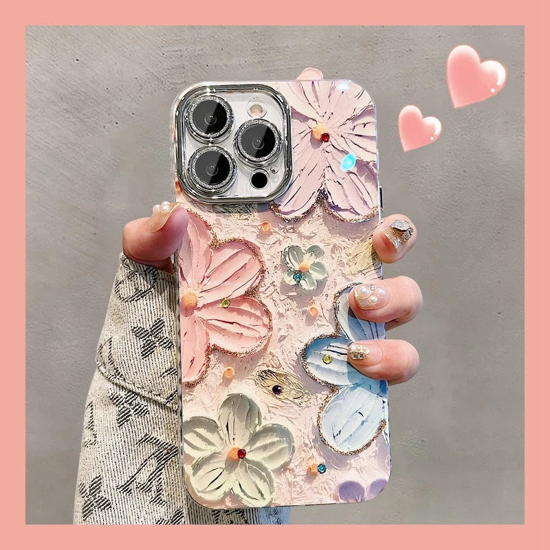 Amiriva Luxury Glitter Flower Pattern Laser Phone Case for iPhone – Shockproof, Stylish Floral Design