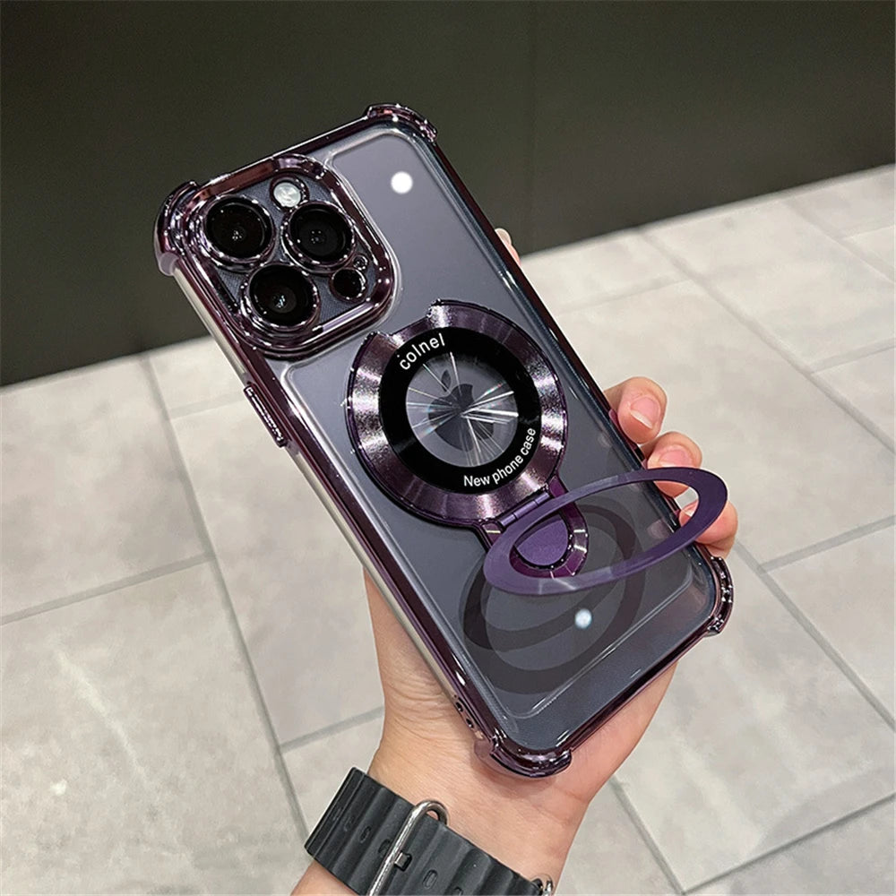Magsafe Magnetic Plating Frame Stand Phone Case For iPhone Luxury - (KR1004)