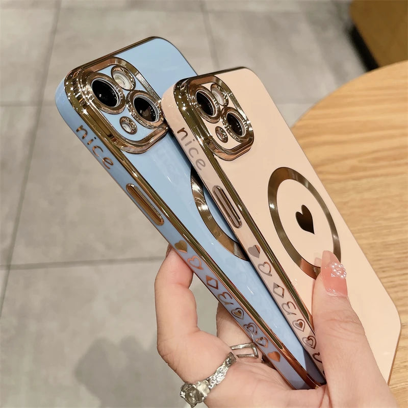 Amiriva Luxury MagSafe Magnetic Love Heart iPhone Case – Wireless Charging, Anti-Scratch, Anti-Fingerprint Protection for iPhone 11, 12, 13, 14, 15, 16 Pro Max Plus