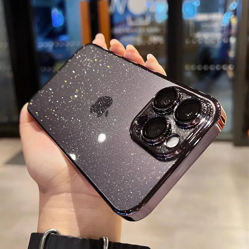 Amiriva Luxury Electroplated Glitter Case – Clear Transparent, Shockproof Hard Back Cover for iPhone