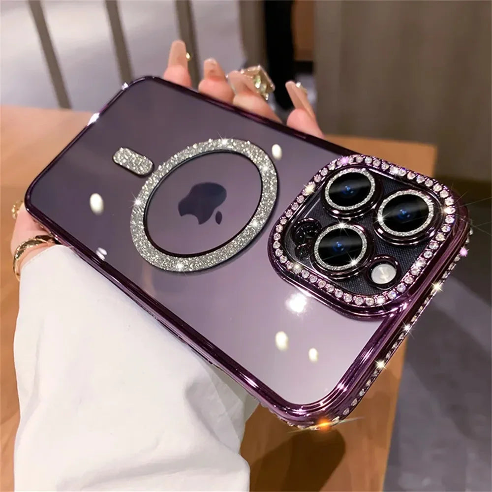 Clear glitter iPhone case with magnetic wireless charging and anti-scratch features – Amiriva