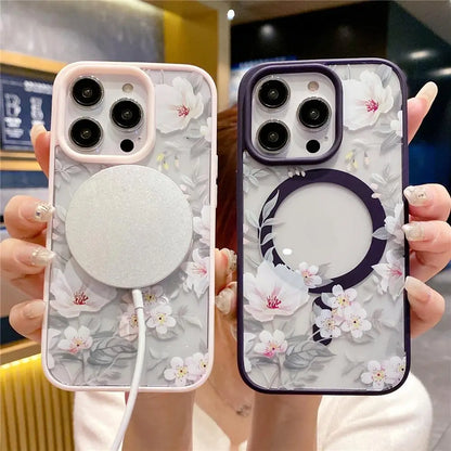Floral Clear MagSafe Case for iPhone 11–16 Pro Max – Hard Bumper Protection (JUL104)