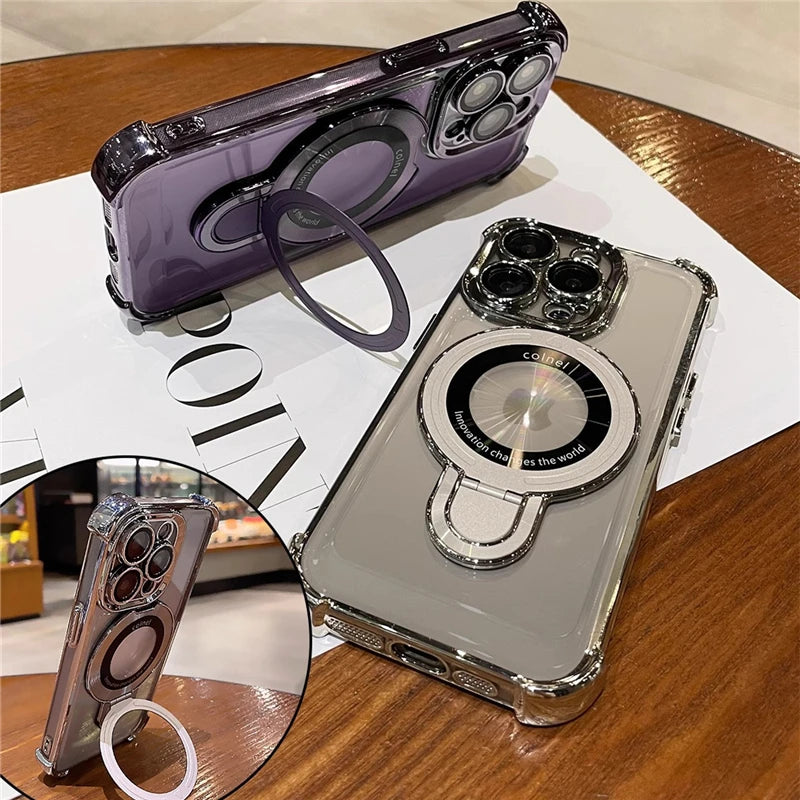 Magsafe Magnetic Plating Frame Stand Phone Case For iPhone Luxury - (KR1004)