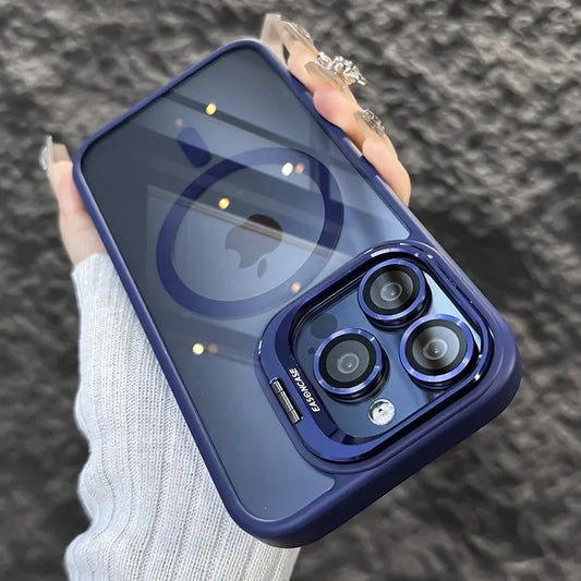 Luxury Magnetic Shockproof iPhone Case – Glass Lens Protector & Stand - (SF2020B)