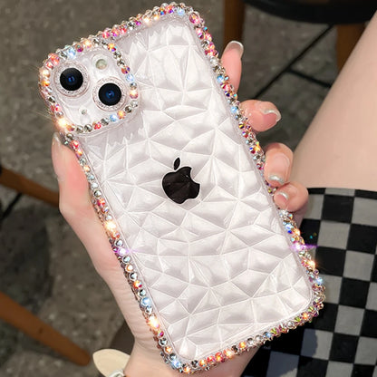 Luxury Diamond Glitter iPhone Case KR1008 – Transparent Water Ripple Bling Shockproof Soft TPU Cover for iPhone 7 to 16 Pro Max and Plus Models