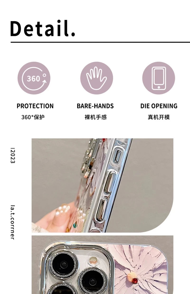 Amiriva Luxury Glitter Flower Pattern Laser Phone Case for iPhone – Shockproof, Stylish Floral Design