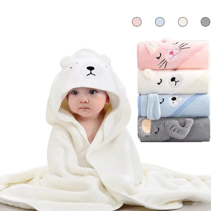 Amiriva Toddler Hooded Bathrobe Blanket – Coral Fleece Cartoon Towel Swaddle for Newborns and Kids