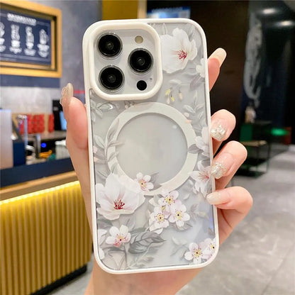 Floral Clear MagSafe Case for iPhone 11–16 Pro Max – Hard Bumper Protection (JUL104)