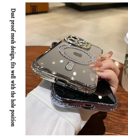 Luxury Crystal Diamond Clear MagSafe Case for iPhone 11–15 Pro Max - (JUL103)