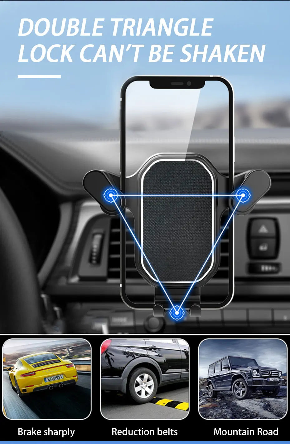 Amiriva Gravity Car Phone Holder – Triangular Air Vent Mount for Samsung, Xiaomi, Huawei