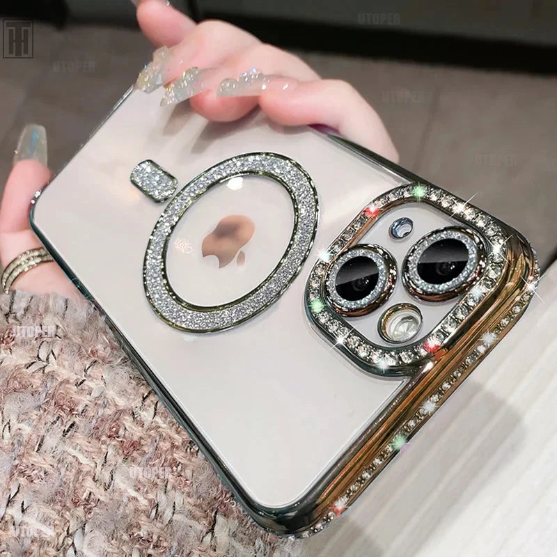 Luxury Crystal Diamond Clear MagSafe Case for iPhone 11–15 Pro Max - (JUL103)