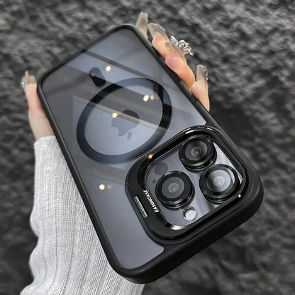 Luxury Magnetic Shockproof iPhone Case – Glass Lens Protector & Stand - (SF2020B)