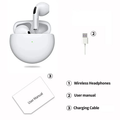 Original Air Pro 6 TWS Wireless Bluetooth Headset by Amiriva – Premium in-ear wireless earbuds with noise-free audio, built-in microphone, and sleek design for everyday use