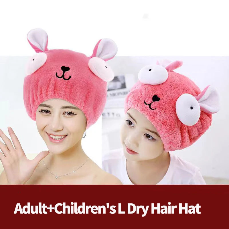 Amiriva Quick-Dry Hair Cap – Cute Cartoon Coral Velvet Towel Wrap for Women and Children