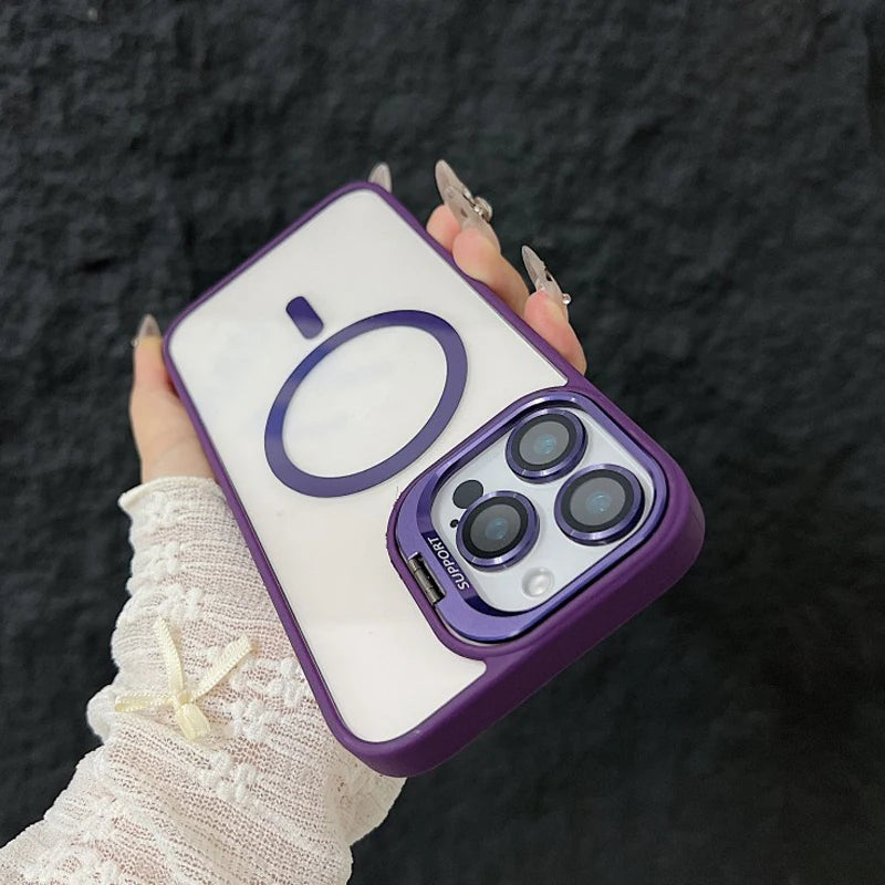 Luxury Magnetic Shockproof iPhone Case – Glass Lens Protector & Stand - (SF2020B)