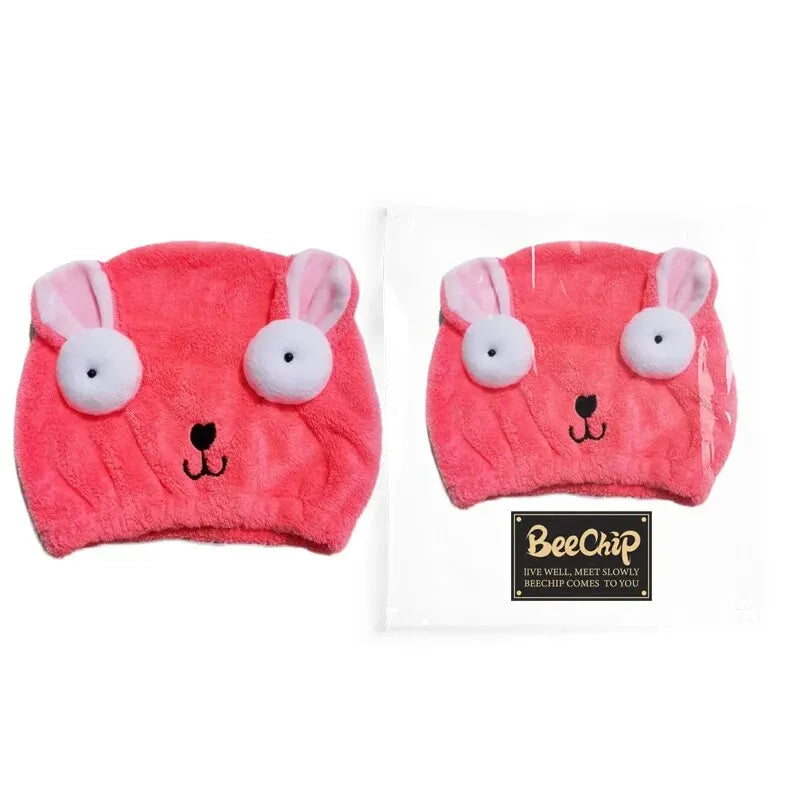 Amiriva Quick-Dry Hair Cap – Cute Cartoon Coral Velvet Towel Wrap for Women and Children