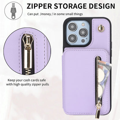 Amiriva Zipper Crossbody Leather RFID Wallet Case for iPhone Multifunction Case with Card Storage, Lanyard & Anti-Theft Protection - (IPZP01)