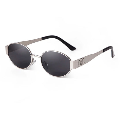 Amiriva retro 90s oval pilot sunglasses with green UV400 gradient lenses and black metal frame for men and women