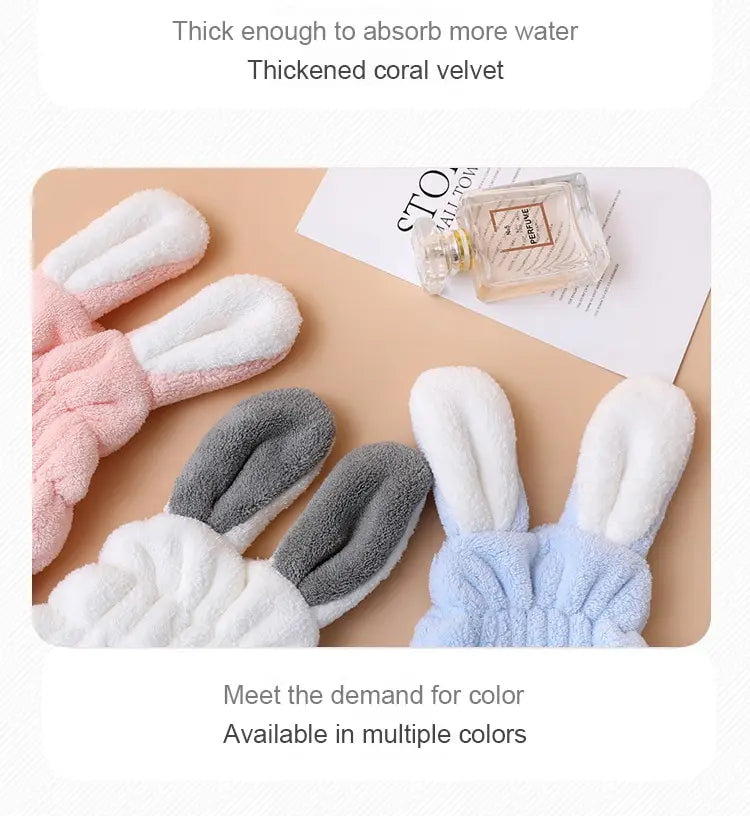 Amiriva Baby Girl Hair Towel with Cute Rabbit Ears – Coral Fleece Quick Dry Towel