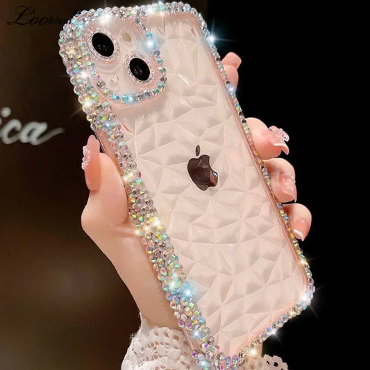 Luxury Diamond Glitter iPhone Case KR1008 – Transparent Water Ripple Bling Shockproof Soft TPU Cover for iPhone 7 to 16 Pro Max and Plus Models