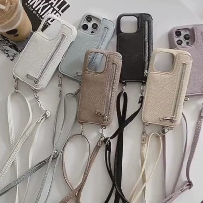 Zipper Wallet Crossbody iPhone Case with Makeup Mirror & Card Holder – For iPhone 13-16 (ZYP202)
